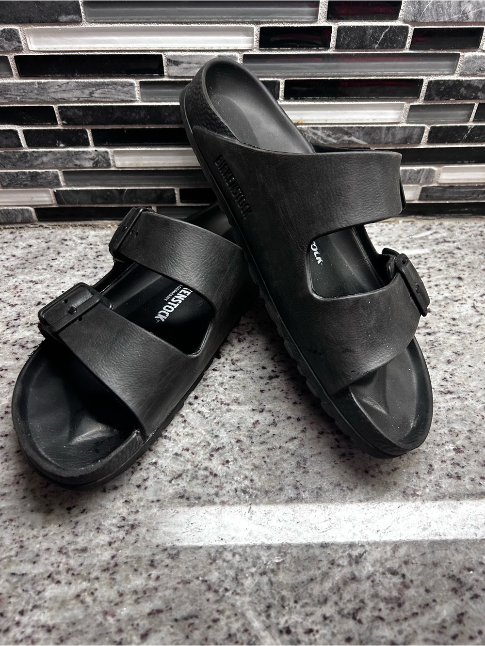 Birkenstock Arizona EVA Black Two-Strap Slide Sandals - women’s 8, mens 6